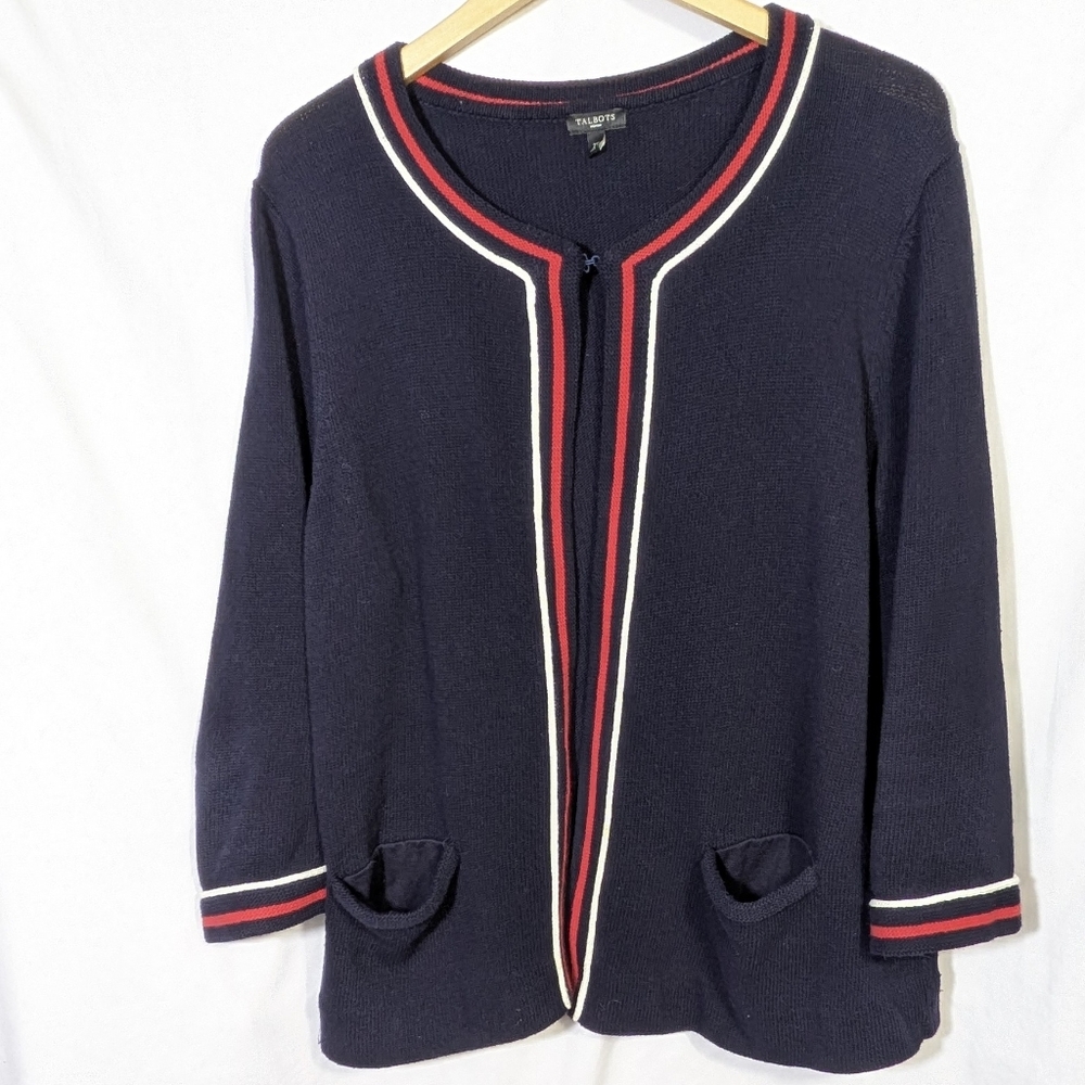 Talbots Cotton Open Cardigan Navy‎ Workwear Casual Warm Sz 2X
